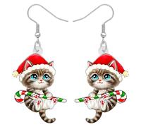 DUOWEI Orecchini pendenti in acrilico a forma di albero di Natale con albero e ghirlanda, gioielli per donne, regali, M, Acrilico, Nessuna pietra preziosa