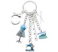 DUOWEI Portachiavi a forma di macchina da cucire, forbici, ferro da stiro, in lega di zinco, idea regalo per donne e ragazze (blu), Blu, Medium