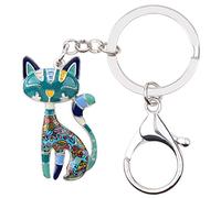 DUOWEI Portachiavi da donna e ragazza con gatto, smaltato colorato gattino, charm per borse, borsa, cintura, colore: blu, Blu