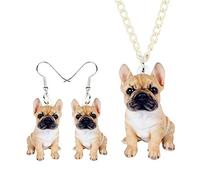 DUOWEI - Set di gioielli in acrilico per cani Bulldog francese, collana e orecchini con ciondolo a forma di cane