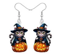 DUOWEI Simpatico Halloween Gatto Nero Zucca Orecchini Acrilici Da Appendere Regali per gli amanti dei Gatti Signore Ragazze Spooky Strega Tematico Costume di Halloween Gioielli Scary Vacanze Accessori