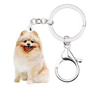 DUOWEI Simpatico Smile Pomerania Portachiavi Cane Acrilico Cucciolo Animali Portachiavi, Borsa per Donne Ragazza Charm Regalo - beige - Medium
