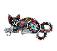DUOWEI Spilla Con Gatto Addormentato In Metallo Lega Smalto Design Floreale Per Sciarpa Abbigliamento Gioielli Regalo Per Donna E Ragazza (Nero)