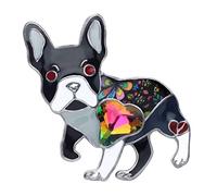 DUOWEI Spilla in lega smaltata con strass e bulldog francesi, carlino per animali domestici, ideale come regalo per le donne nero