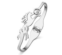 DUOWEI Unicorno Cavallo Gioielli Regali Per Le Ragazza Cute Unicorno Bracciale Bracciale Bangle 18k Oro Reale In Acciaio Inox Unicorni Charms Per Le Donna Adolescenti Amici (B Argento)