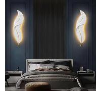 duowelly 2Pack Applique da Parete Interno in Resina a Forma di Piuma, Lampada da Parete Interno Artistica con 3 Colori 3000K-6000K, Plafoniera Led Parete per Soggiorno, Camera da Letto, Corridoio