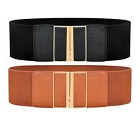 DUOXIN 2 Pezzi Cinture da Donna Elastiche, Cintura Elastica in Vita Larga da Donna Elasticizzato Cintura Cinture In Pelle con Fibbia Della Lega per Vestiti ed Abiti (Nero+Marrone)