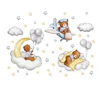 duoyif Adesivi Murali Orso Bruno Nuvole Stelle Sticker Da Muro Orso Nuvole Adesivi Da Parete Decalcomanie Orso Sulle Nuvole Decorazione Murale Camerette Bambini Asilo Nido Camera Da Letto (D)