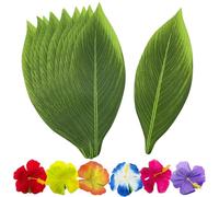 duoyif Foglie Di Palma Artificiali Tropicali, 40x15cm 15Pezzi Foglie Di Monstera Artificiali e 15Pezzi Fiori Di Ibisco, Per Luau Hawaiano Feste In Spiaggia Compleanno Matrimoni Tavola Deco (b)