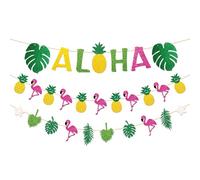 duoyif Ghirlanda Aloha Tropicale 3 Pezzi Striscioni Aloha Ananas Tropicale di Carta, Festoni Foglia Ananas Tropicale Ghirlande Per Feste Hawaiane Luau Party Compleanno Decor Estive Feste (Hawaii)