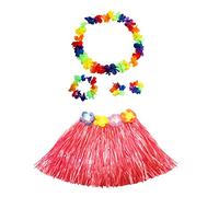 duoyif Hula Hawaiana Festa Hula Gonne d'Erba con Collana Hawaiana, Costume Festa Hawaiana, Gonna Luau Gonna Hula per Hawaii Festa Spiaggia Estive Danza Bar Festival Compleanno Carnevale 40Cm (Rosso)