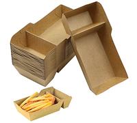 duozoanz Ciotole Cartone Kraft Barchette Vassoi - Piatti con 2 Scomparti Resistente All'olio e All'acqua, per Patatine Fritte Snack Curry Salsiccia Insalata Macarons Picnic, 20 Pezzi