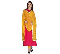 DUPATTA BAZAAR Sciarpa da donna ricamata in chiffon Dupatta scialle avvolgente morbida, Giallo, Etichettalia unica