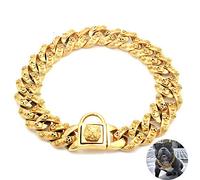DUPFY Collare per Cani,32MM Collana con Collare per Cani in Oro, Collare di Lusso per Cani,Collare per Cani in Acciaio Inossidabile per Labrador Golden Retriver Pastore Tedesco Bulldog 65cm