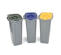 Duplast DU-75801 Tris Pattumiera per Raccolta Differenziata Salvaspazio, Plastica, Grigio, 35 x 25 x 53 cm, 3 unità