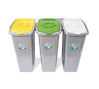 Duplast Du Tris Pattumiera Basculante 50 Litri X 3 per Raccolta Differenziata Salvaspazio Grigio 35 X 36 X 53 Cm 3 unità Bidoni Giallo Verde Bianco Casa Cucina 150 Lt. 3146