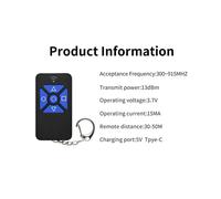 Duplicatore di Copia Clone di Telecomando Ricaricabile A 2 Canali per Porta da Garage, Cancello Elettrico, Codice Fisso A Rotazione 300-915 MHz A