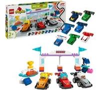 Lego duplo 10445 auto da corsa e piloti team f1, macchina giocattolo da costruire, giochi creativi e didattici per bambini 2+