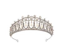 DUPLUSFUN Tiara Corona di Cristallo Diademi da Sposa con Perle di Cristallo barocche Corona di Diana, Accessori per Capelli da Sposa con Fascia per Capelli da Sposa, con Strass Copricapo da Sposa