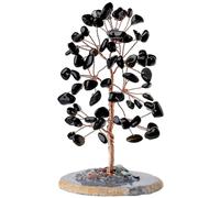 DUQGUHO Albero di cristallo di ossidiana nera, albero dei soldi, Feng Shui, decorazione per casa, ufficio, scrivania, base in agata naturale, pietra preziosa lucidata, regalo per donne, fortuna Reiki