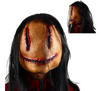 Duqulle Copertura per Il Viso in Lattice di Halloween,Smile Face Serial Killers Lattice Smile Face con i Capelli | Copricapo per Film Horror, Copricapo per Film Horror Spaventoso, Oggetti di Scena