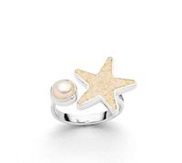 DUR Anello con stella di sabbia in argento sterling 925, con sabbia da spiaggia e perla d'acqua dolce, di colore argento/beige, misura 52, R5976.52