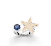 DUR Anello con stella di sabbia in argento sterling 925, con sabbia da spiaggia e pietra di cianite, di colore argento/blu, misura 52, R5977.52