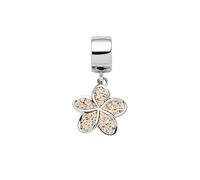 DUR F320 - Ciondolo singolo a forma di fiore plumeria da donna, in argento Sterling 925, con sabbia da spiaggia, colore: Argento e sabbia, dimensioni: 1,7 x 1,15 cm, 1,7x1,15 cm, Argento sterling,