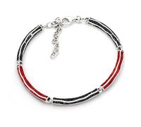 DUR -Gioielli Bracciale da donna con sabbia lavica e corallo - Argento 925 rodiato - fatto a mano - 16,5 cm + 4 cm di estensione - Gioielli eleganti A1844, Länge: 200 mm, Breite: 4mm, corallo, argento