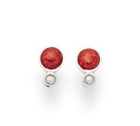 DUR Orecchini a perno in corallo con perla, rotondi, in argento 925 (O4977), 9mm, Argento, Nessuna pietra preziosa