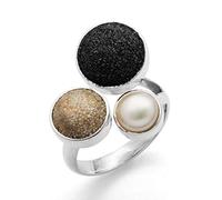 DUR R4643.54 - Sabbia mobile in argento sterling 925 con sfera di sabbia di lava, sfera di sabbia e perla d'acqua dolce, colore: argento/bianco/nero/sabbia, misura 54, Argento sterling