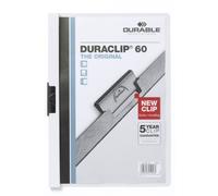 Durable 220902 Duraclip 60, Cartellina con Clip per Archiviare Documenti, Capacità 1 - 60 Fogli, Formato A4, Confezione da 25 Pezzi, Bianco