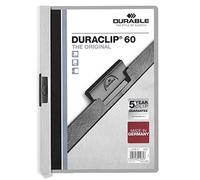 Durable 220910 Duraclip 60, Cartellina con Clip per Archiviare Documenti, Capacità 1 - 60 Fogli, Formato A4, Confezione da 25 Pezzi, Grigio