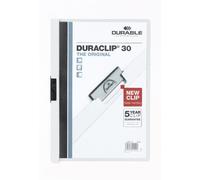 Durable 222702 Duraclip 30 Retail, Cartellina con Clip per Archiviare Documenti, Capacità 1 - 30 Fogli, Formato A4, Confezione da 5 Pezzi, Bianco