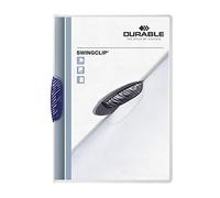 Durable 226007 Swingclip, Cartellina Portadocumenti con Clip Laterale Ellittica, Capacità 30 Fogli, Formato A4, Confezione da 25 Pezzi, Blu