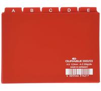 Durable 366003 - Divisore alfabetico per schedario, f.to A6, con etichette prestampate (A-Z), rosso, confezione da 25 pezzi
