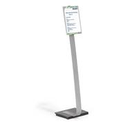 Durable 481223 Info Sign Stand, Espositore da Pavimento, Formato A4, Alluminio, Orientabile in Senso Verticale o Orizzontale, Argento Metallizzato