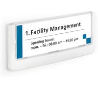 Durable 486002 Click Sign, Targa Fuori Porta in ABS, Sportellino Apribile con Tasto, Installazione con Viti o Biadesivo, 149x52,5 mm, Bianco