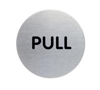 Durable 490165 - Pittogramma tondo, adesivo, con scritta serigrafataPull, acciaio inossidabile, diametro 83 mm, argento metallizzato