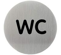 Durable 490623 - Pittogramma tondo, adesivo, con scritta serigrafataWC, acciaio inossidabile, diametro 83 mm, argento metallizzato