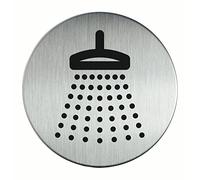 Durable 493823 - Pittogramma tondo, adesivo, con simbolo serigrafatoDoccia, acciaio inossidabile, diametro 83 mm, argento metallizzato
