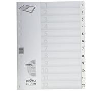 Durable 611202 - Divisorio con tasti prestampati 1-12, f.to A4 verticale, 12 tasti, copertina personalizzabile, foratura universale, bianco