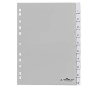 Durable 644110 - Divisorio con cavalierini termosaldati e set di etichette, f.to A4, 10 tasti, foratura universale, grigio