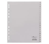 Durable 652010 - Divisorio con tasti prestampati A-Z, f.to A4 verticale extra-largo, 20 tasti, foratura universale, grigio, 20 Pezzi