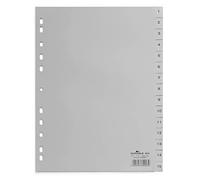 Durable 652410 - Divisorio con tasti prestampati 1-15, f.to A4 verticale, 15 tasti, foratura universale, grigio, 20 Pezzi