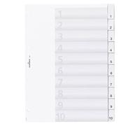 Durable 682119 - Divisorio con cavalierini termosaldati e set di etichette, f.to A4, 10 tasti, foratura 80x80x80 mm, trasparente