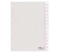 Durable 682219 - Divisorio con cavalierini termosaldati e set di etichette, f.to A4, 15 tasti, foratura 80x80x80 mm, trasparente
