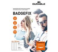 DURABLE - 8363-02 - Badge adesivi Badgefix - 20 fogli con 12 badge 46x105 mm - Durable - 91550 - Conf. da 1 Pz. - 8363-02