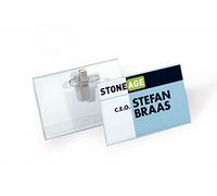 Durable 861019 Portanome con combi clip, spilla e clip a coccodrillo, 54x90 mm, trasparente, confezione da 5 pezzi