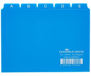 Durable A6 Index Card Set Includes Printed A-Z Tabs Blue Made of Strong PV